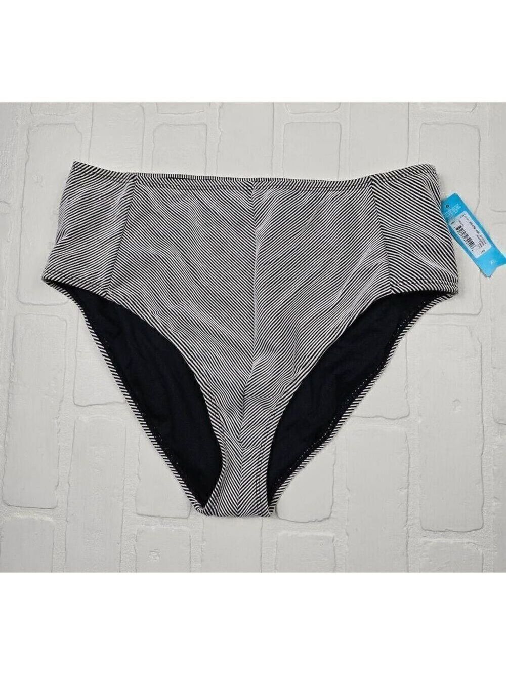 Ambrielle Striped High Waist Bikini Bottom Extra Large